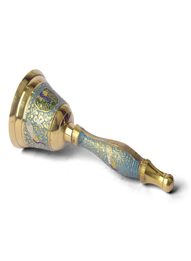 CRAFTSMAN SATVIK 1 Pc Blue Pure Brass Puja Bell with Handle Metal Pooja Handheld Ringing Bell Religious Pooja Ghanti for Mandir Home Christmas Color Bell Indian Housewarming Return Gift Items Bulk Puja Article - Image 5