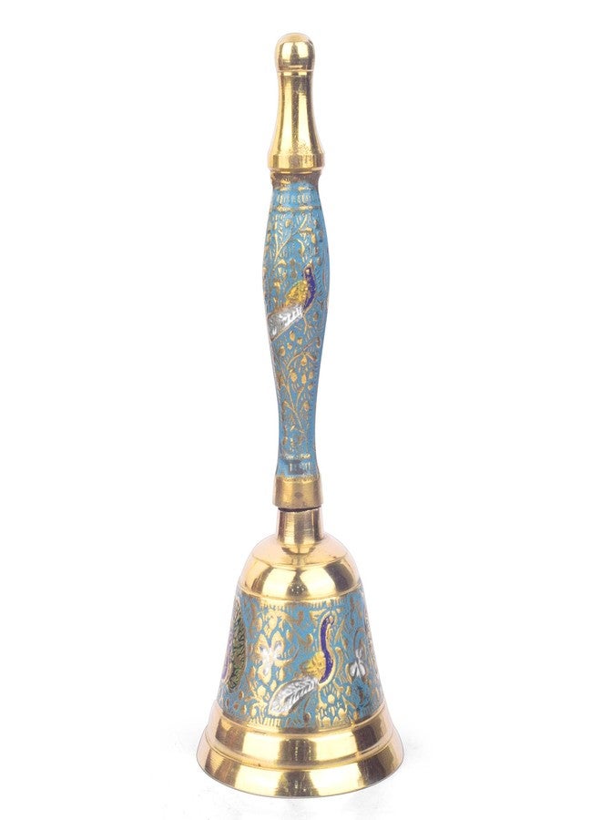 CRAFTSMAN SATVIK 1 Pc Blue Pure Brass Puja Bell with Handle Metal Pooja Handheld Ringing Bell Religious Pooja Ghanti for Mandir Home Christmas Color Bell Indian Housewarming Return Gift Items Bulk Puja Article - Image 1