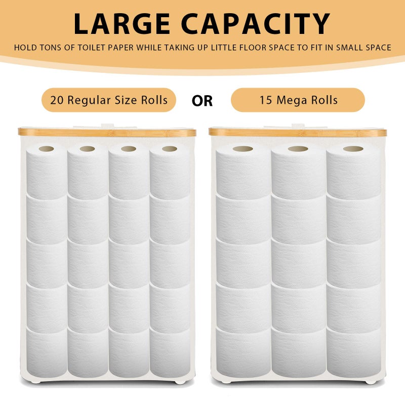 Odonata Large Toilet Paper Storage Basket with Lid, Slim Toilet Paper Organizer, Hold up to 20 Regular Rolls or 15 Mega Rolls. (Beige, 49L) - Image 2