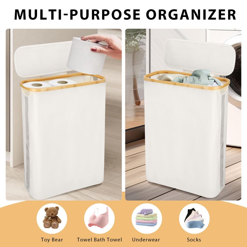 Odonata Large Toilet Paper Storage Basket with Lid, Slim Toilet Paper Organizer, Hold up to 20 Regular Rolls or 15 Mega Rolls. (Beige, 49L) - Image 4