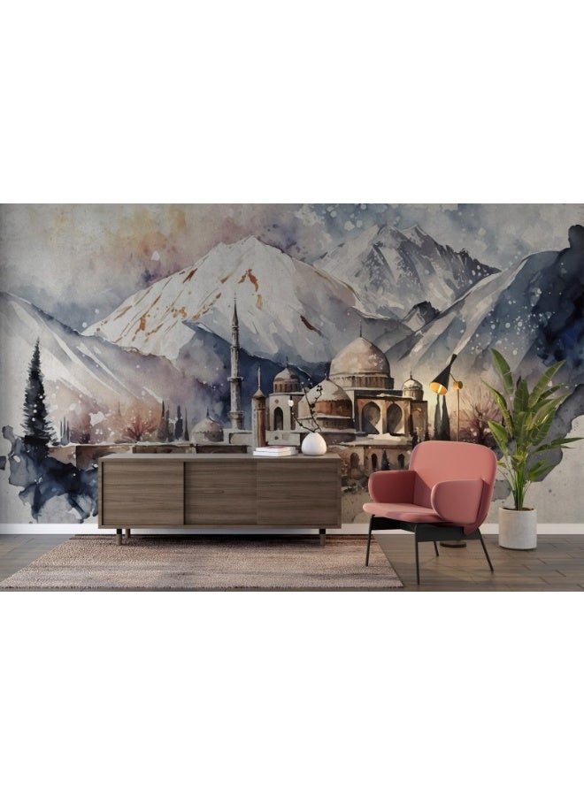 Home Gallery Custom Snow Mountain Scenery Fabric Wallpaper Covers An Area ​​Up To 4.2Mx3M With Adhesive  And Smoothing Tool - Image 4