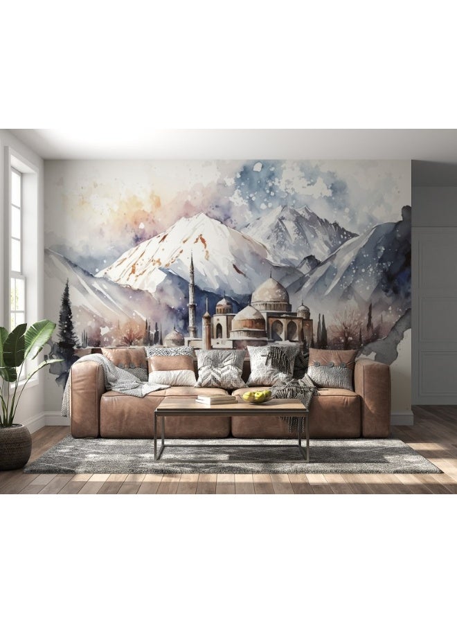 Home Gallery Custom Snow Mountain Scenery Fabric Wallpaper Covers An Area ​​Up To 4.2Mx3M With Adhesive  And Smoothing Tool - Image 3