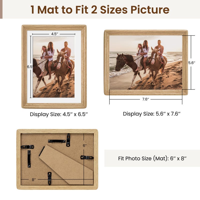 Axeman 6x8 Natural Solid Oak Wood Picture Frame with 5x7 Mat Mat Premium Rustic Wooden Fames مع Plexiglass Poster Photo Frame Frate Frate For Galler - Image 2