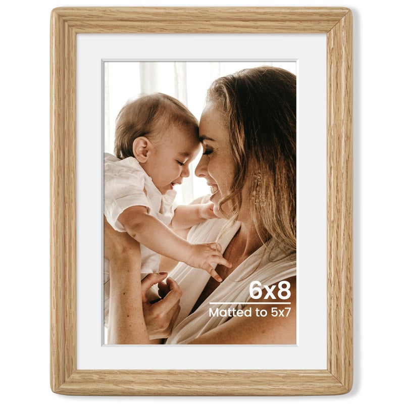 Axeman 6x8 Natural Solid Oak Wood Picture Frame with 5x7 Mat Mat Premium Rustic Wooden Fames مع Plexiglass Poster Photo Frame Frate Frate For Galler - Image 1