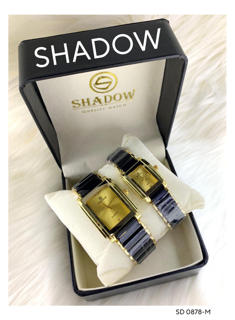شادو ساعات زوجية شادو فاخرة - طقم أنيق بتصميم مستطيل ولون ثنائي - Image 5