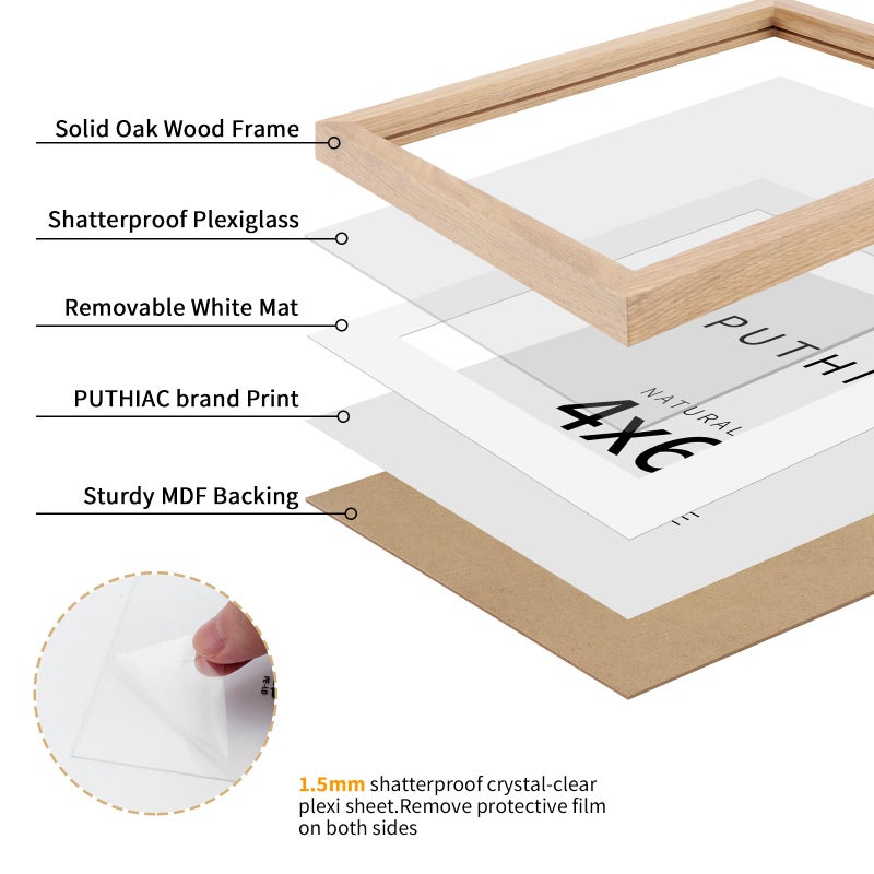 puthiac 4x6 Oak Wood Picture Frame - 4""x6"" Photo Frame  4x6 Picture Frame Wood  Natural Solid Wooden Picture Frames for Wall Art Photo and Prints(3 Pack  Beige) - Image 2