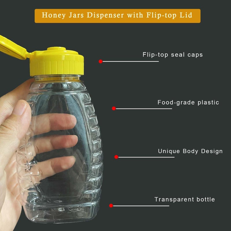 THYULIFE 2 Pack Empty Plastic Honey Bottles with Funnel, 180ml Squeeze Honey Jars Leakproof Honey Dispenser No Drip Lids Condiment Container for Ketchup Mustard Salad Dressing Sauce Syrup Oil Epoxy, BPA Free - Image 3