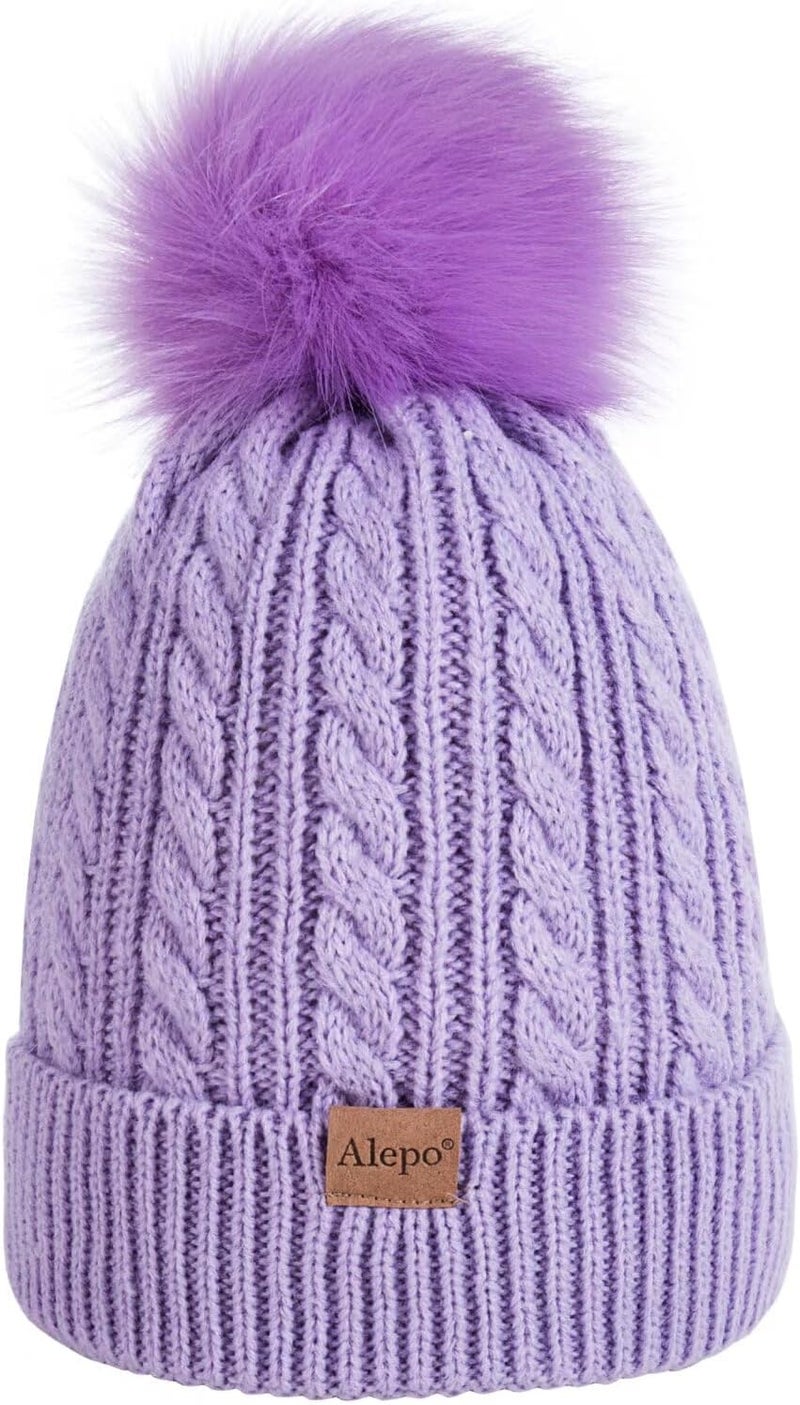Alepo Kids Winter Beanie Hat, Children's Warm Fleece Lined Knit Thick Ski Cap with Pom Pom for Boys Girls - Image 1