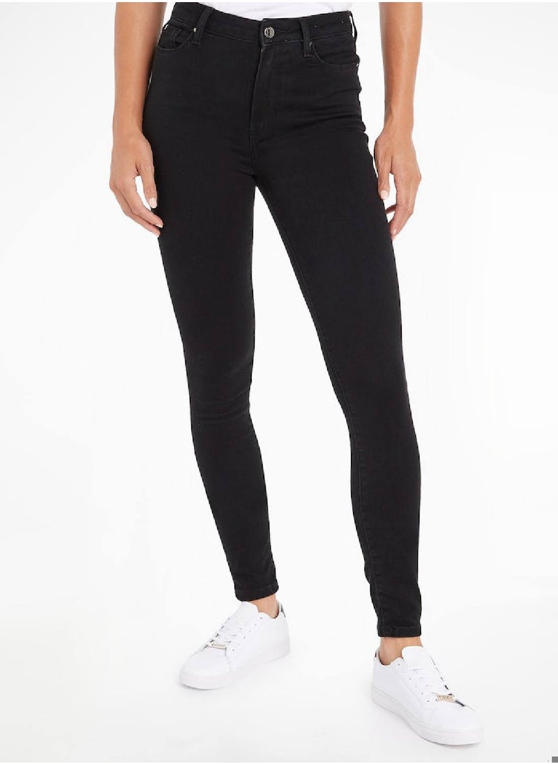 TOMMY HILFIGER Women's Flex Harlem High Rise Super Skinny Jeans, Black  - Image 1