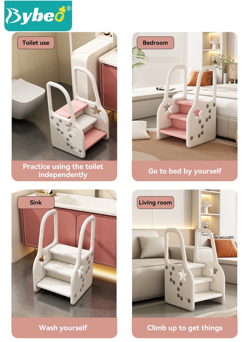 Bybeo Kids Step Stool, Toddler Step Stool, Toilet Steps Potty Training Stool, Adjustable Children Step Ladder, 3 Step Standing Tower with Handles and Non-Slip Pads, for Bathroom Sink Kitchen Counter  - Image 3