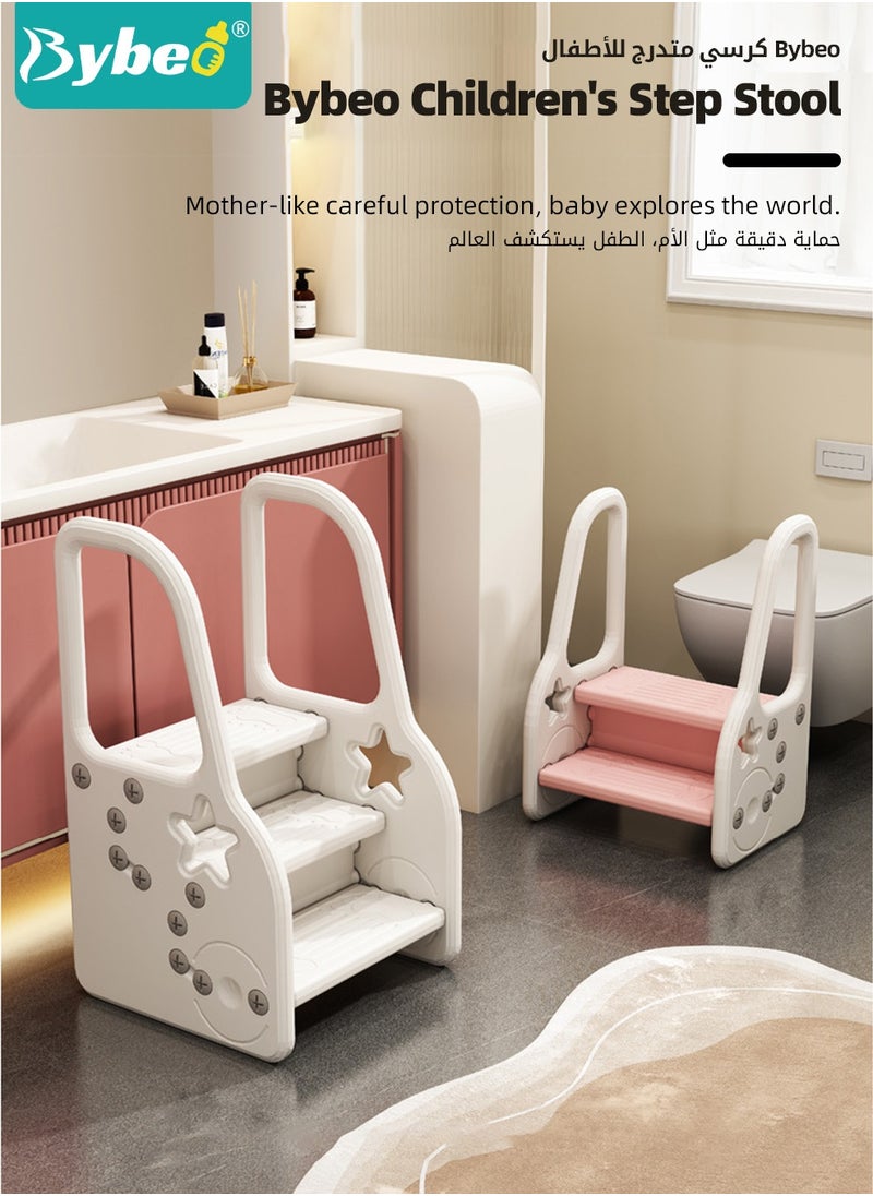 Bybeo Kids Step Stool, Toddler Step Stool, Toilet Steps Potty Training Stool, Adjustable Children Step Ladder, 3 Step Standing Tower with Handles and Non-Slip Pads, for Bathroom Sink Kitchen Counter  - Image 2