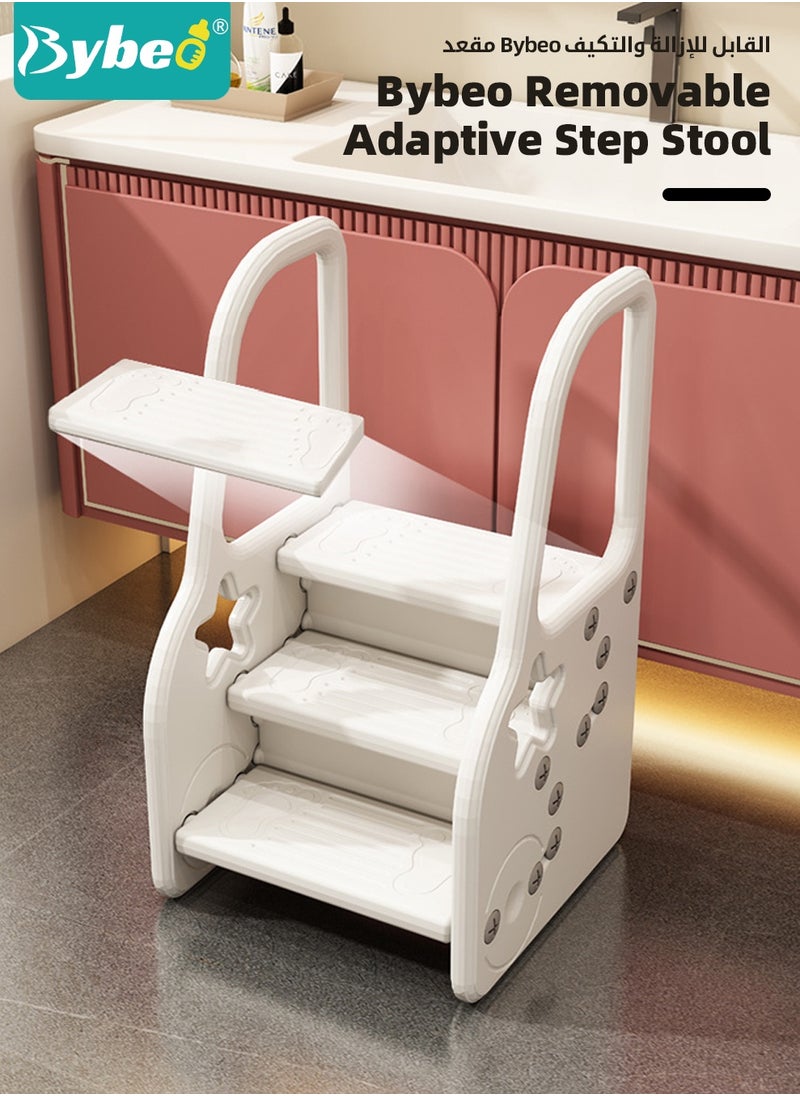 Bybeo Kids Step Stool, Toddler Step Stool, Toilet Steps Potty Training Stool, Adjustable Children Step Ladder, 3 Step Standing Tower with Handles and Non-Slip Pads, for Bathroom Sink Kitchen Counter  - Image 5