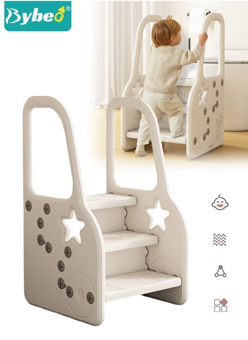 Bybeo Kids Step Stool, Toddler Step Stool, Toilet Steps Potty Training Stool, Adjustable Children Step Ladder, 3 Step Standing Tower with Handles and Non-Slip Pads, for Bathroom Sink Kitchen Counter  - Image 1