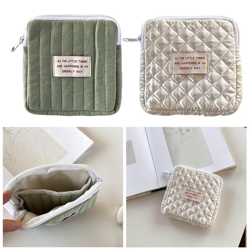 Green Petals Sanitary Napkin Storage Bag Portable Cosmetic Organizer Travel Pouch For Women - Image 3