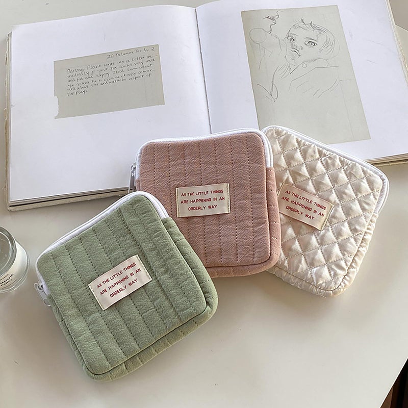 Green Petals Sanitary Napkin Storage Bag Portable Cosmetic Organizer Travel Pouch For Women - Image 5