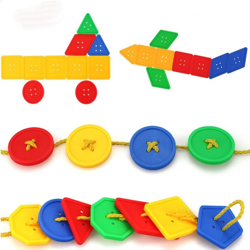 ALMA STUDY 70 Pcs Button Puzzle Toy, Button Lacing Toy, Big Button Threading Toy, Bright Buttons, Plastic Buttons Toy, Assorted Buttons - Image 4