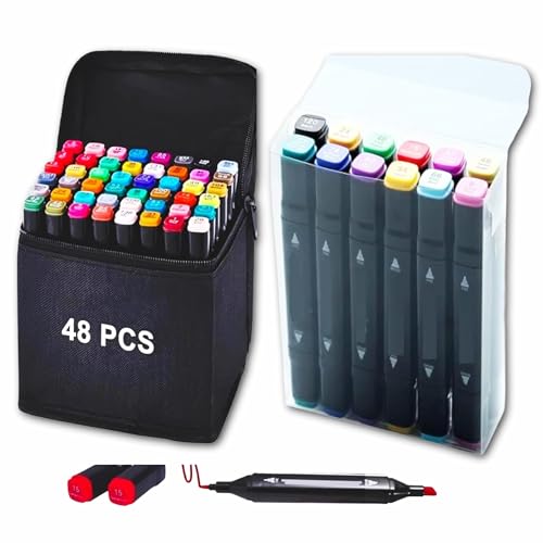 Corslet Combo 48 + 12 Dual-Tip Alcohol Marker Pens – Fine & Broad Art Markers for Drawing, Sketching & Coloring | Vibrant Permanent Artist Markers with Carry Case for Adults & Kids | - Image 1