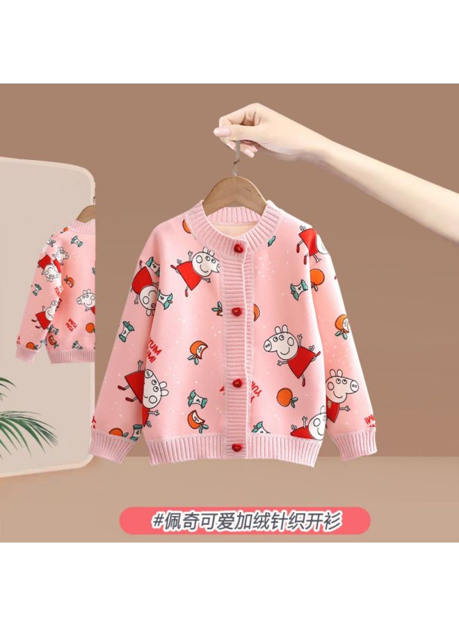 peppa Pig Autumn/winter New Fleece-lined Knit Cardigan - Comfortable & Versatile - Image 2