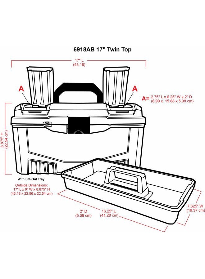 ArtBin Twin Top 17 inch Box Portable Art & Craft Supply Organizer with Handle [1] Plastic Storage Case Black - Image 3