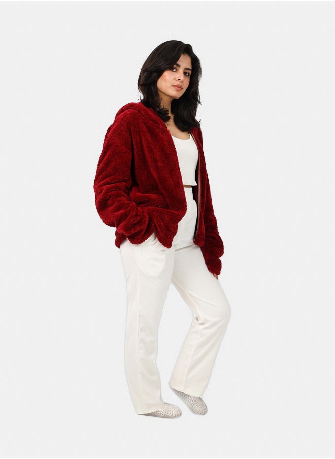 SHECHICK Shechick Stylish Burgundy & Off White 3-Piece Pajama Set  - Image 3