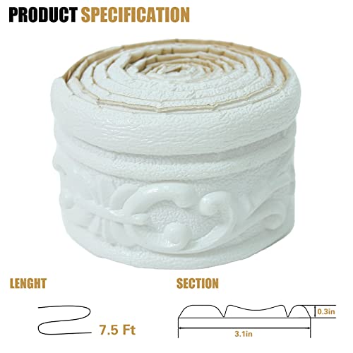 WAPANE 90" x 3.1" Peel Stick Foam Molding Trim Self Adhesive, Crown Molding Wallpaper Border Flexible, 3D Wall Edging Lines Foam Baseboard, Wall Base Moulding Trim for Home, Hotel DIY Decoration - Image 2