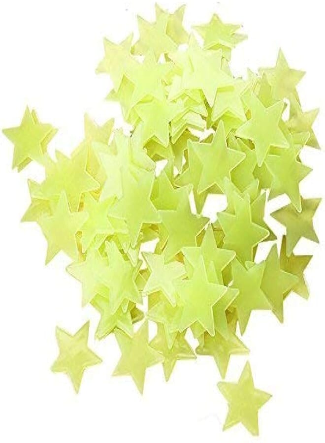 100pcs Plastic 3D Stars Glow in the Dark Stickers Night Luminous Wall Decal Sticker For Kids Bedroom Living Room Children's Room Ceiling Nursery Room Yellow 