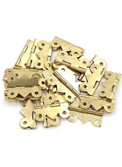 Wonder Home Hawk Eye Small Golden Metal Hinge Cabinet Door Small Box Hinges Butterfly Shape for Small Jewelry Box and DIY Projects Size 25x20mm with Screws Pack of 50 with Screws  - Image 1