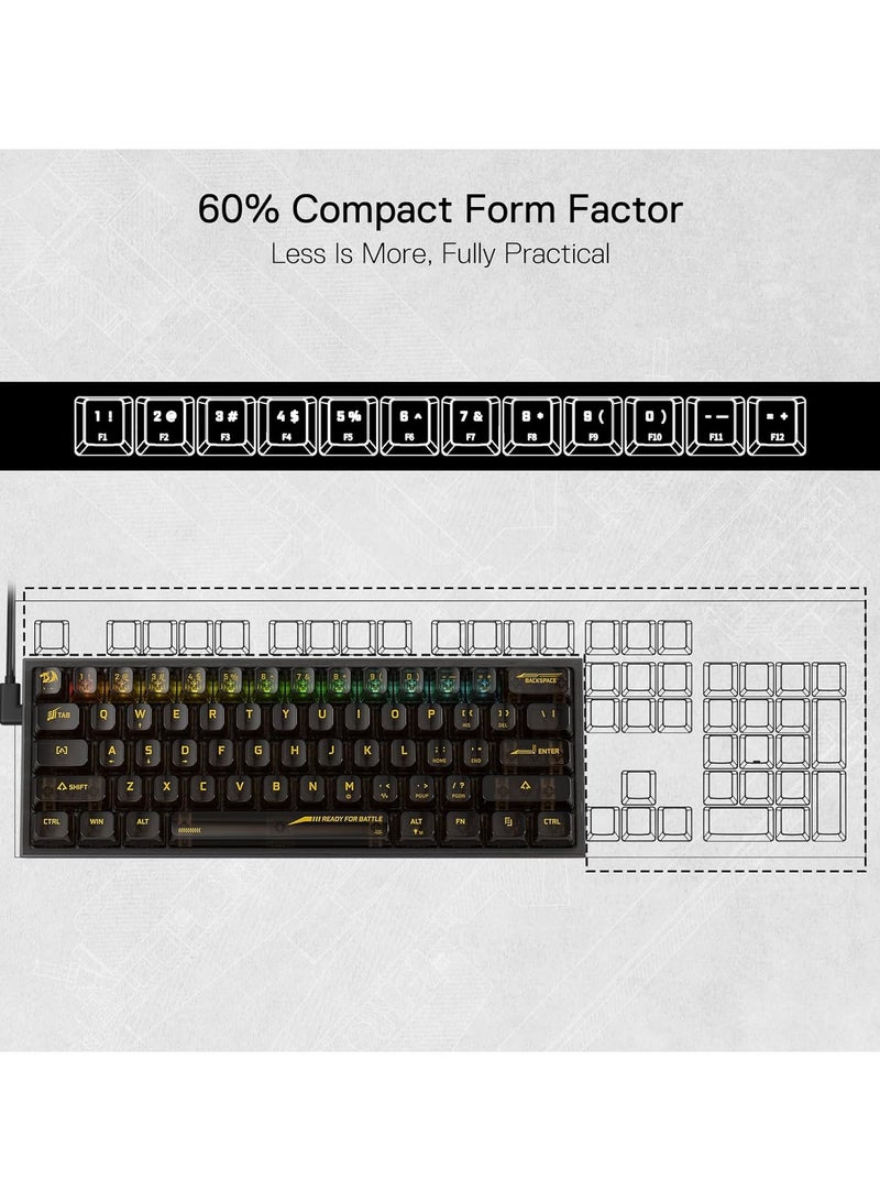 REDRAGON K617 SE 60% Wired RGB Gaming Keyboard, 61 Keys Compact Full-Transparent Mechanical Keyboard w/Translucent Board, Custom Linear Switch, Pro Driver/Software Supported - Image 4