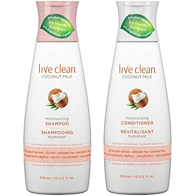 Live Clean COCONUT MILK MOISTURIZING SHAMPOO AND COCONUT MILK MOISTURIZING CONDITIONER WITH CERTIFIED ORGANIC COCONUT EXTRACT AND OIL, PETROLATUM-FREE, PHTHALATE-FREE AND PARABEN-FREE, 12 OZ EACH - Image 1