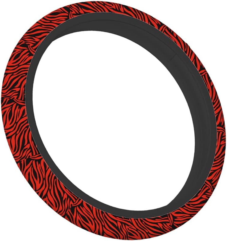 Swono Zebra Print Red Universal Neoprene Steering Wheel Cover Abstract Red and Black Zebra Print Red 15 Inch Steering Wheel Covers,Printed Steering Wheel Elastic Protection for Women and Girls - Image 5