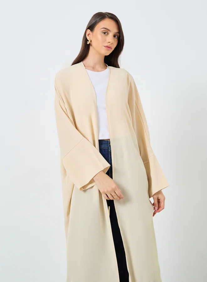 تايك تو Take Two Solid Open Front Batwing Sleeve Abaya