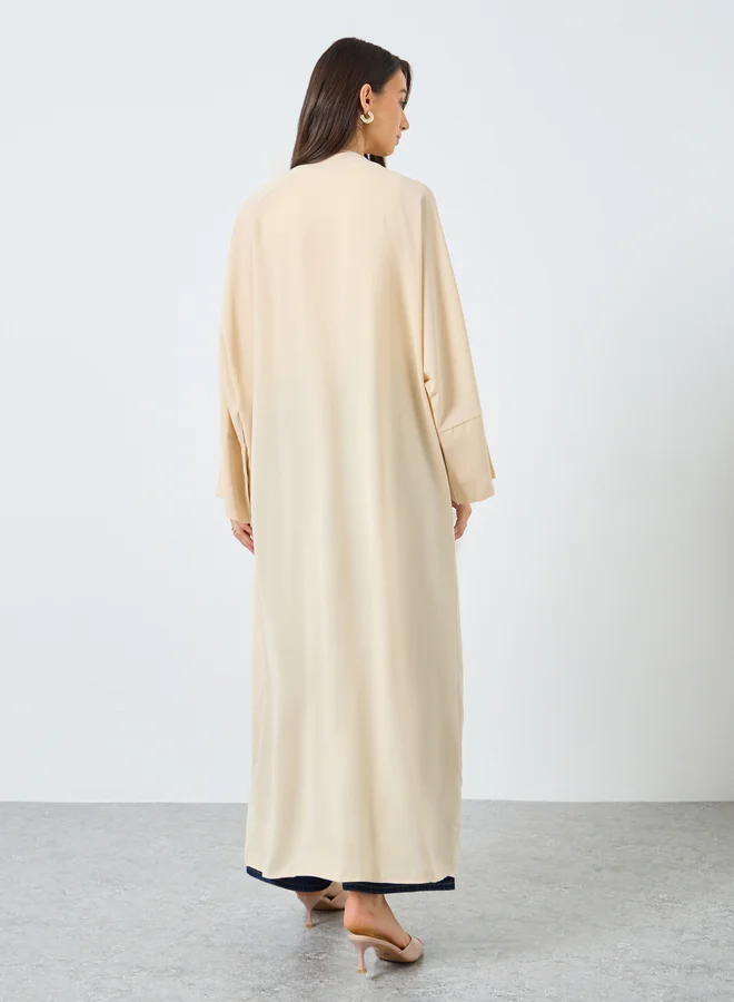 تايك تو Take Two Solid Open Front Batwing Sleeve Abaya