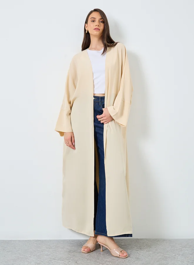 تايك تو Take Two Solid Open Front Batwing Sleeve Abaya