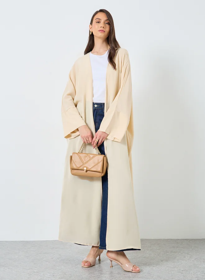 تايك تو Take Two Solid Open Front Batwing Sleeve Abaya