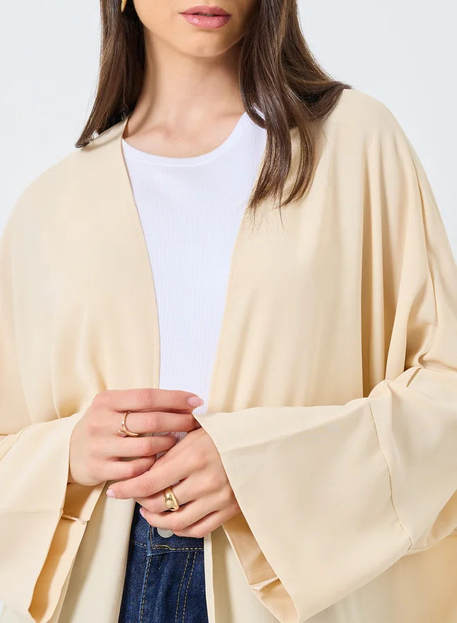 تايك تو Take Two Solid Open Front Batwing Sleeve Abaya