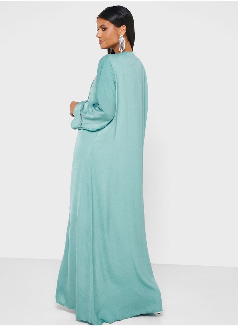 hayas closet - Embellished Front Open Abaya - Image 1