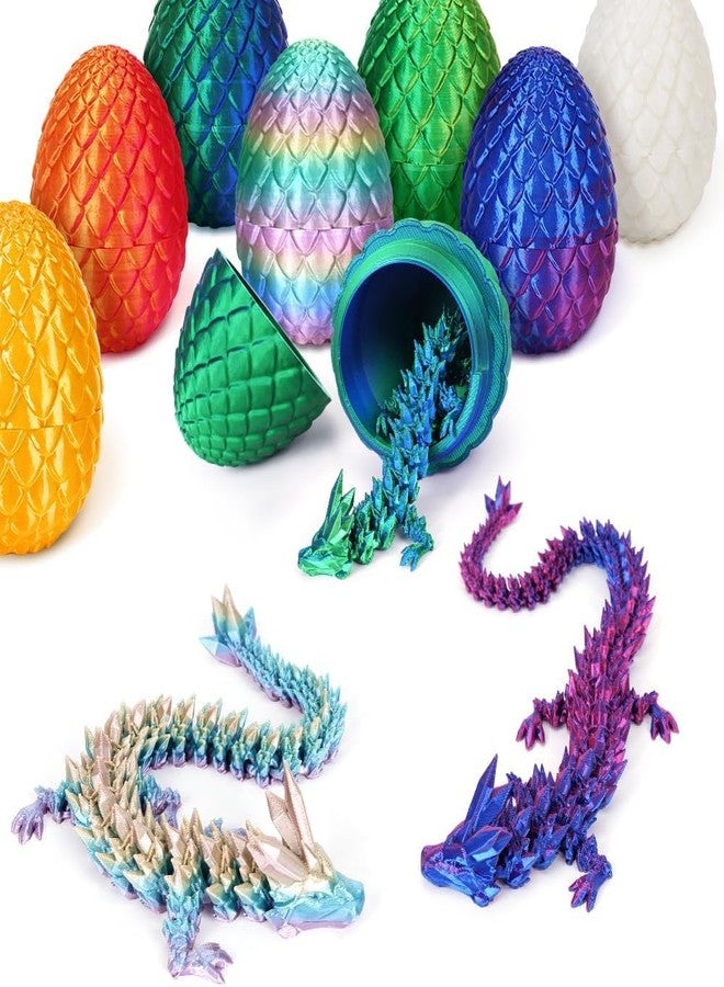HEFANDAISHU 3D Printed Dragon Easter Egg,8.5in. Articulated Crystal Dragon Fidget Toy,Perfect Basket Essentials Stuffers (4sets & Bluegreen/CandyMulti/PurpleBlue/RedGold, L8.5inch Dragon&H3.5inch Egg) - Image 4