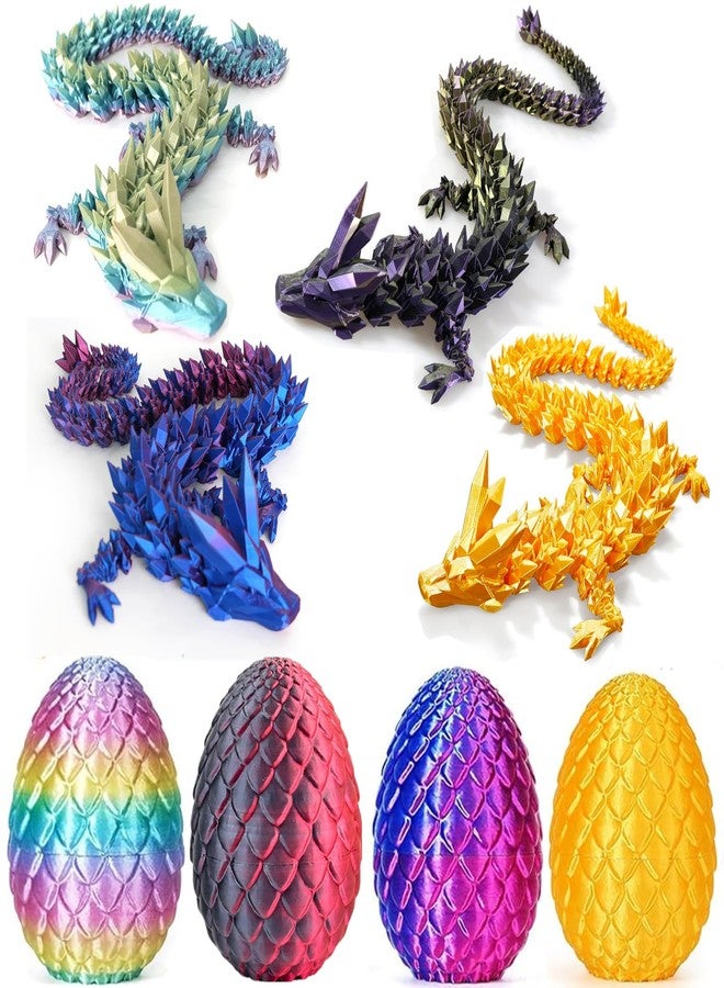 HEFANDAISHU 3D Printed Dragon Easter Egg,8.5in. Articulated Crystal Dragon Fidget Toy,Perfect Basket Essentials Stuffers (4sets & Bluegreen/CandyMulti/PurpleBlue/RedGold, L8.5inch Dragon&H3.5inch Egg) - Image 1