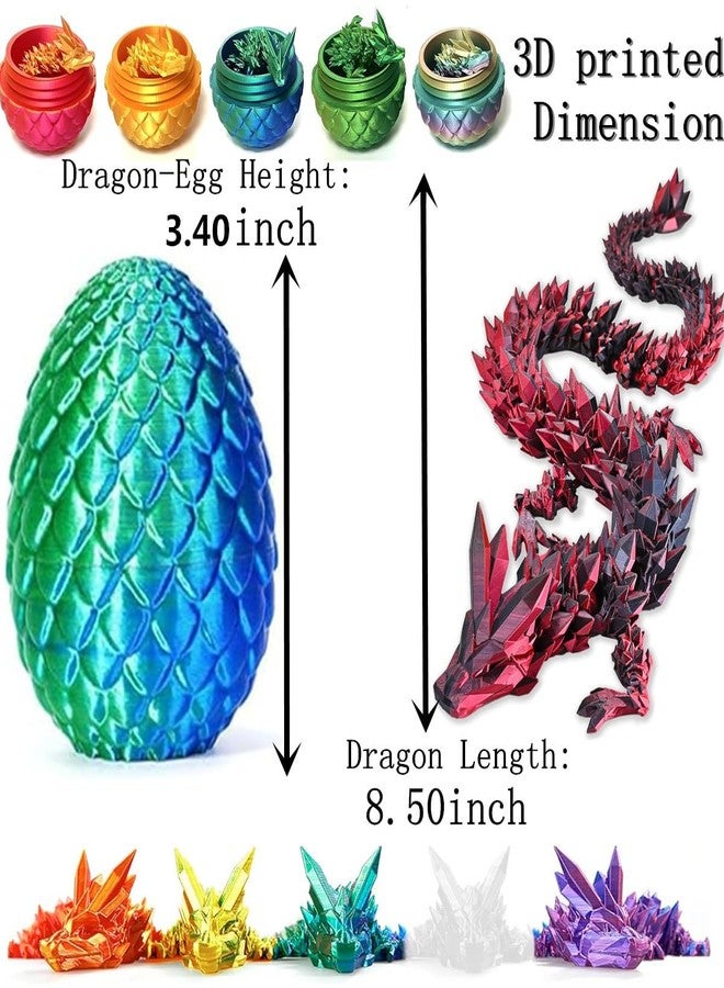 HEFANDAISHU 3D Printed Dragon Easter Egg,8.5in. Articulated Crystal Dragon Fidget Toy,Perfect Basket Essentials Stuffers (4sets & Bluegreen/CandyMulti/PurpleBlue/RedGold, L8.5inch Dragon&H3.5inch Egg) - Image 2