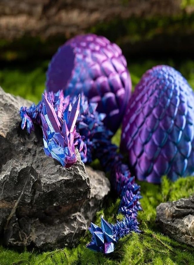 HEFANDAISHU 3D Printed Dragon Easter Egg,8.5in. Articulated Crystal Dragon Fidget Toy,Perfect Basket Essentials Stuffers (4sets & Bluegreen/CandyMulti/PurpleBlue/RedGold, L8.5inch Dragon&H3.5inch Egg) - Image 5