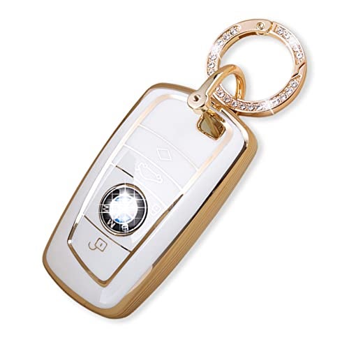 RFSRZ Car Key Fob Cover Case Fits for BMW,TPU Full Protection for BMW M5 M6 GT3 GT5 1/3/4/5/7 Series X1/X3/X4/X5/X6 2009-2012 2013 2014,Bling Gold White Holder Accessories (B-White) - Image 1