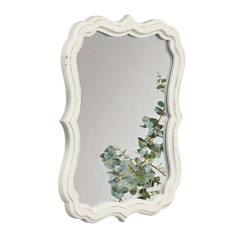Sintosin Rustic White Small Scalloped Wall Mirror 12 x 15 Mirror Wall Decor Decorative Wall Mounted Mirrors Bathroom Mirrors for Vanity Distressed Finish Vintage Wall Mirror for Living Room