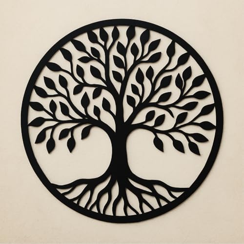 MAYUMI DÉCOR | Wooden Wall Plaque/Wall Sign For Home Decoration | Ready To Hang Wall Decor (Black) – 400 mm Length (Tree of Life) - Image 1