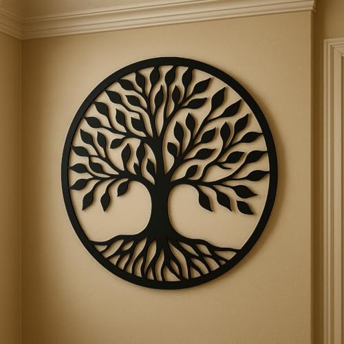 MAYUMI DÉCOR | Wooden Wall Plaque/Wall Sign For Home Decoration | Ready To Hang Wall Decor (Black) – 400 mm Length (Tree of Life) - Image 2