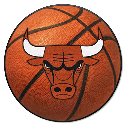 FANMATS 10218 Chicago Bulls Basketball Shaped Rug - 27in. Diameter, Basketball Design, Sports Fan Accent Rug - Image 1