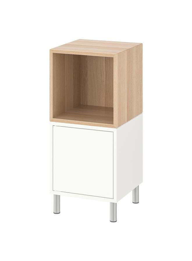 Zaboon Cabinet Combination With Legs, White/White Stained Oak Effect, 35X35X80 Cm - Image 1