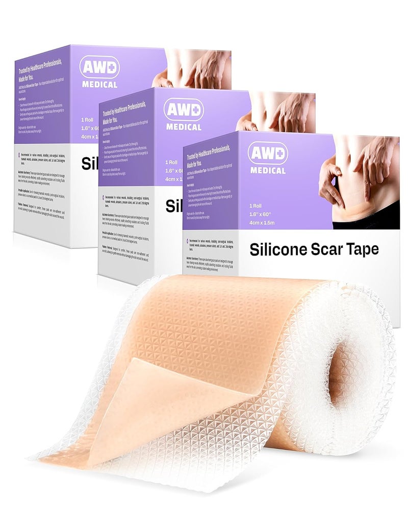 AWD Medical AWD Silicone Scar Sheets for Surgical Scars  Silicone Scar Tape for C Section Tummy Tuck Tape Keloid Treatment  Silicone Skin Patches After Surgery Must Haves 16 x 60 Roll Pack of 3 - Image 1