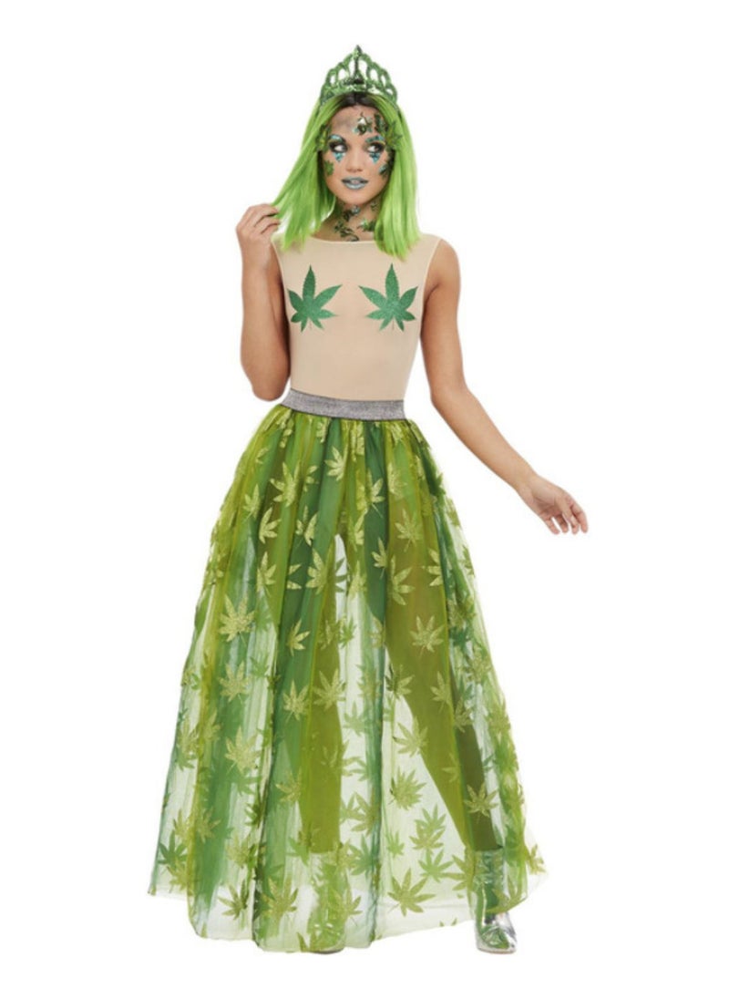 Smiffys - Fun Fair Fancy Dress Funnyside Queen Costume Green Sheer Bodysuit Skirt And Tiara Adult Female Size M - Image 1