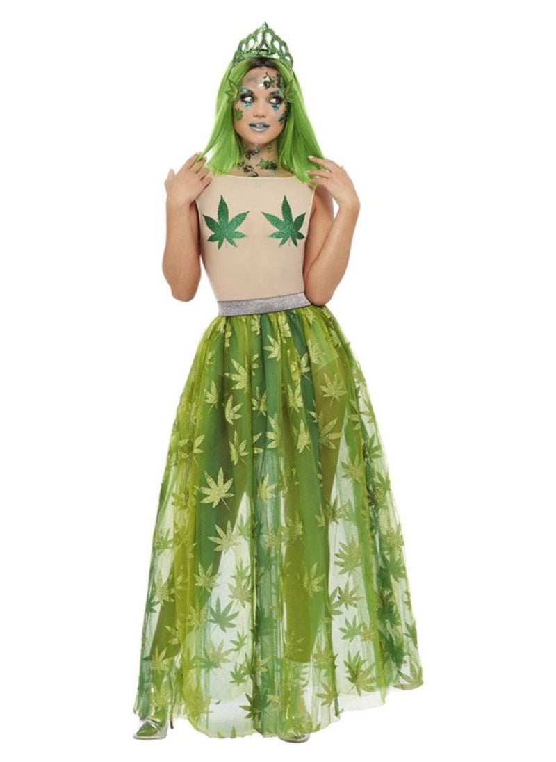 Smiffys - Fun Fair Fancy Dress Funnyside Queen Costume Green Sheer Bodysuit Skirt And Tiara Adult Female Size M - Image 1