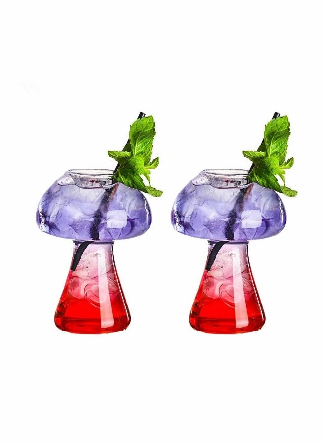Creative Cocktail Glass Mushroom Design 250ml Cocktail Glass Set of 2, Novelty Drink Cup for KTV Bar Night Party (Mushroom) - Image 1